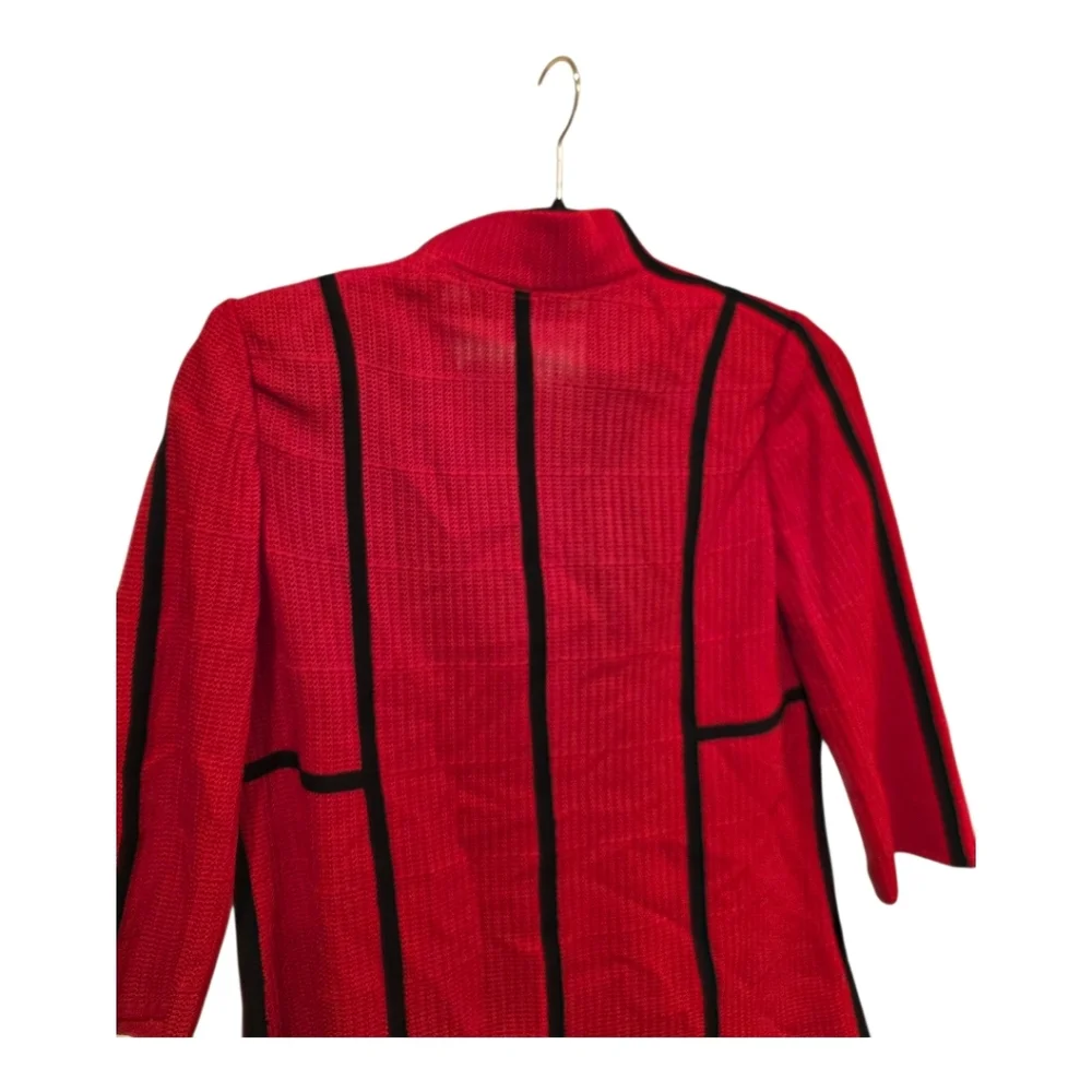 MING WANG Red Textured Stripe‎ Black Piped Sweater Jacket - Size PXS